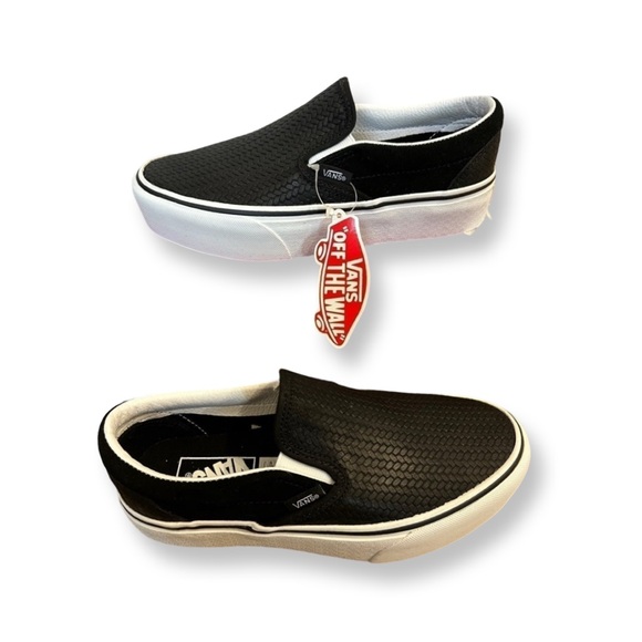 Vans Unisex 1.5” platform Classic Slip-On Embossed Suede Black/True White NIB - Picture 9 of 15